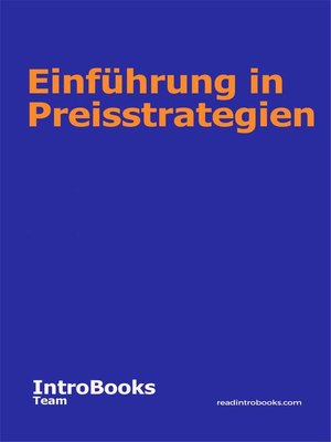 cover image of Einführung in Preisstrategien